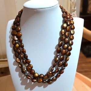 NATURAL COPPER CHOCOLATE SOUTH SEA BAROQUE PEARLS 16IN STERLING 925 CLASP